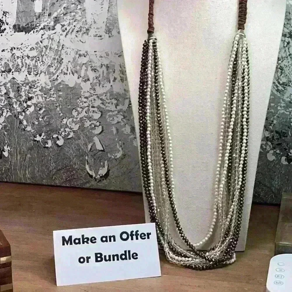 Chico’s Leather & Multi Strand Crystal Necklace